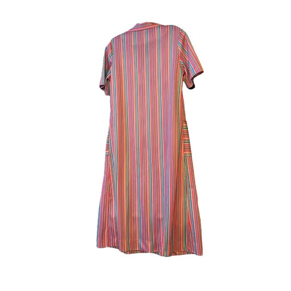 Vintage 1970s Retro Dress Vertical Stripes  Front Pockets Size Medium - Picture 5 of 6